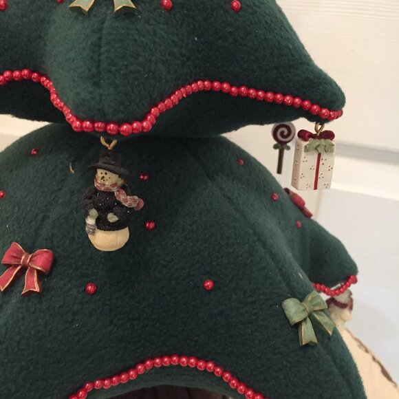 Vintage Handmade 3D Soft Stuffed Plush Fabric Christmas Tree 14” Mini Ornaments - Picture 2 of 11